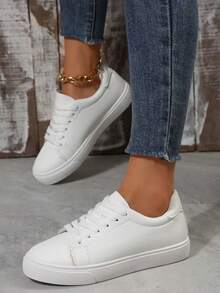 女士运动休闲鞋，加大码滑板鞋，新款，学生百搭，休闲运动，户外白鞋 - 白色 - 查看 4