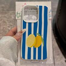 Phone Case - A TPU Protective Case With A White Lychee Pattern, Yellow Lemon, And Blue Stripes, Designed For Business Use And Shock Resistance, Compatible With Iphone 16 PRO MAX/14/16 PLUS/15/13 Pro/12/11, Highly AestheticSuitable For Iphone 17 Pro Max - 顏色1 - 查看 1