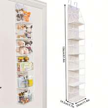 1pc Pink Over The Door Hanging Organizer With 4 Pockets, Fabric Wall Mount Storage For Closet/Bathroom/Bedroom/Dorm, Clear Window & Reinforced Shelves, Includes 2 Metal Hooks, Organize Cosmetics, Toys & Sundries