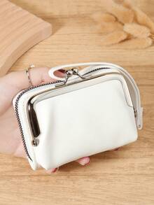 女士钱包短款 PU 皮革钱包拉链和搭扣钱包多功能大容量钱包女士零钱袋零卡包轻便、时尚现代、商务拉链信用卡商务休闲教师节、教师礼物、周年纪念、生日礼物、女士、女性、白领工作者 - 白色 - 查看 7