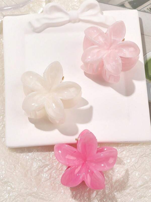 Hair Clips 3pcs/Set Marble Pattern Glossy Pink Floral Cute Small Hair Claw Clips, Bangs & Ponytail Holders, Summer Hair Accessories