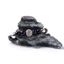 1pc Adjustable Size Micro-Inlaid Copper 10mm Ball Bracelet, Black Color Unisex Couple Bracelet