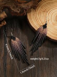 Brincos Artesanais Boho de Contas, Estilo Vintage Padrão Geométrico Degrade, Pingentes com Borla, Versáteis para Uso Diário/Férias de Mulheres, Presente Perfeito para Ela