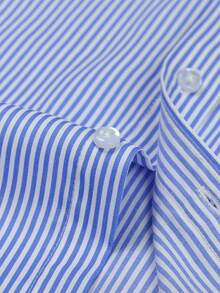 Audmroton Men's Long Sleeve Striped Dress Shirts, Regular Fit Comfy Cotton Blend Business Casual Button-Down Shirts With Front Pocket - 藍色 - 查看 6