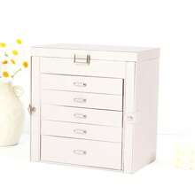 Caja de joyería de gran capacidad y multicapa de PU, organizador de tocador multifuncional, adecuado para collares, aretes, anillos, pulseras, relojes, lápices labiales, almacenamiento de cosméticos diarios, bolsa de viaje para joyas, esenciales de viaje, accesorios de viaje, bolsa de viaje, vacaciones, regreso a la escuela, cosas de la escuela, caja de joyas, organizador de joyas