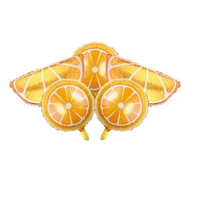 5 件橙片水果气球小可爱铝箔气球巨型生日橘子装饰夏季柑橘橙主题生日派对装饰用品