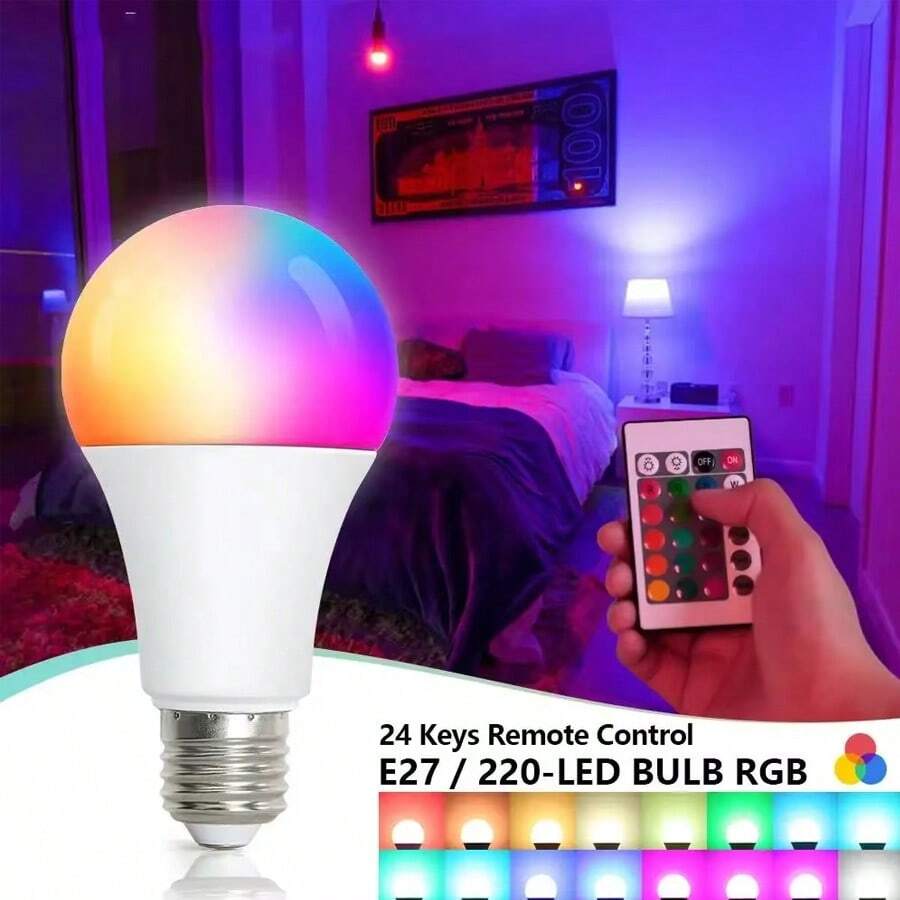 2PCS Smart Dimming LED RGB Light Bulb, E27 Base, Aluminum Alloy Heat Dissipation, Colorful Atmosphere Lamp For Living Room & Bedroom - Multicolor - View 1