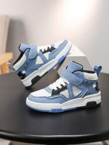 1 Pair Children's Mixed Leather Splice Waterproof Platform Mid-Top Casual Sneakers, Fashion Unisex Kids Sports Shoes, Suitable For All Seasons