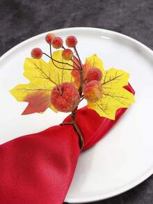 4-50pcs Thanksgiving Maple Leaf & Pumpkin Napkin Rings, Realistic Pumpkin Napkin Holders, Holiday Table Decorations