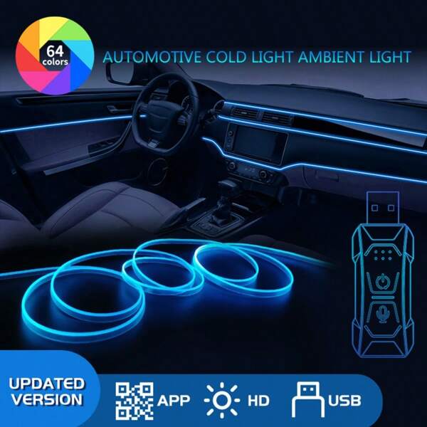 Car Interior Decorative Lamps Strips Atmosphere Lamp Cold Light Decorative Dashboard Console Auto LED Ambient Lights 1/3/5M