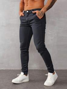 Jeans skinny para hombre en denim negro, ajustados y modernos, ideal para estilos casuales - Negro - Ver 1