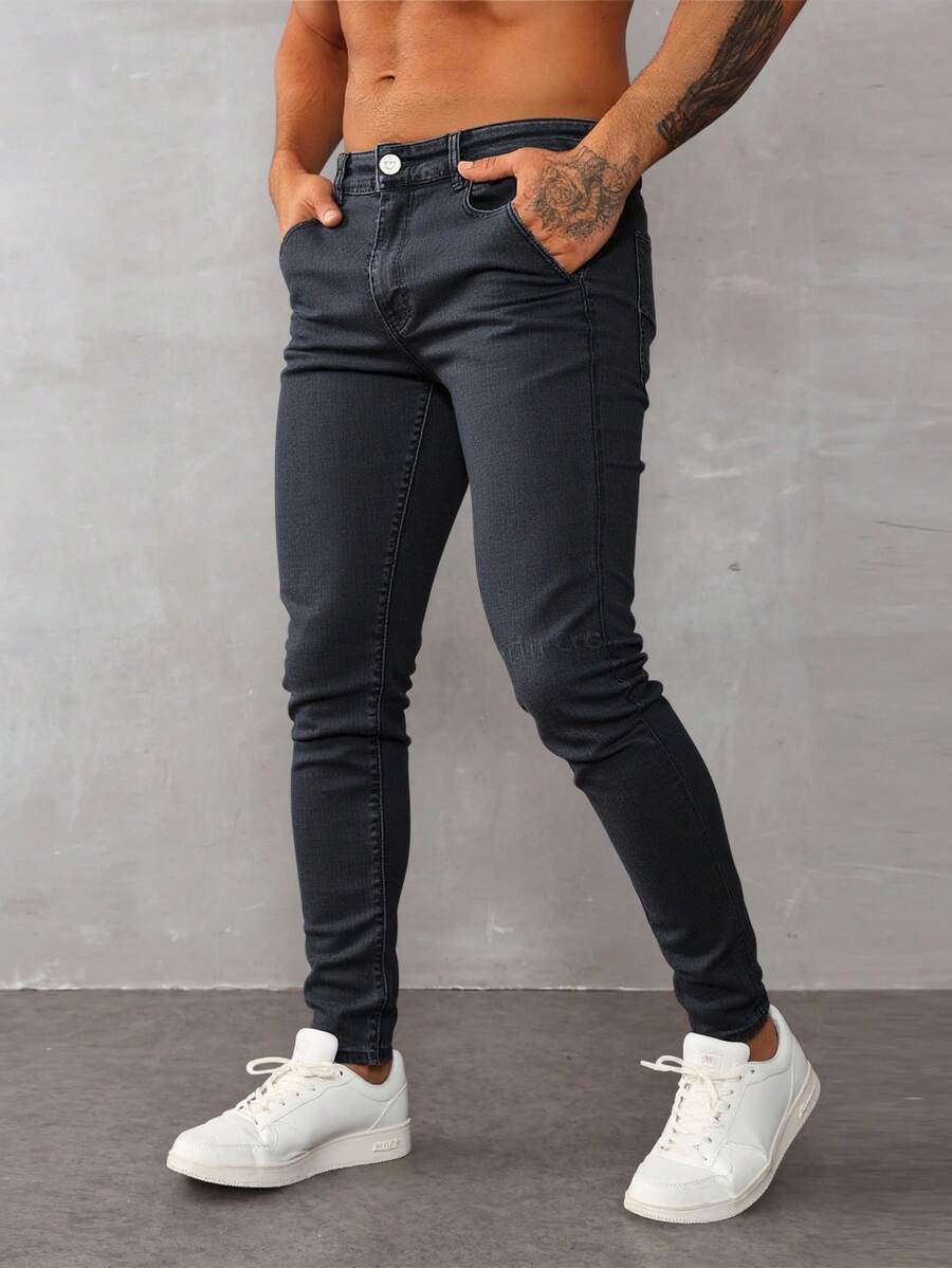 Jeans skinny para hombre en denim negro, ajustados y modernos, ideal para estilos casuales - Negro - Ver 1