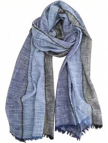 Color Block Summer Scarf For Men Long Neck Wraps Shawl Urbanstyle Scarf Gift For Men - Graybluekhaki - View 8