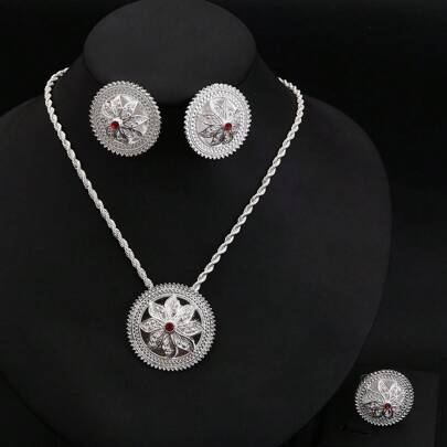 Jewelry Set For Women, Pendant Necklace Earrings Ring, Eritrean/ Bridal Wedding Silver Delicate Jewelry Gift