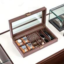 Caja de reloj de madera vintage de tamaño extra grande, caja de joyería con compartimentos para anillos, caja de almacenamiento y exhibición multifuncional para joyería