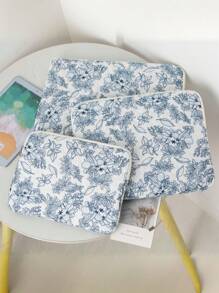 Marineblauer Blumen-Quiltfutter Laptop-Schutzhülle, stoßabsorbierendes Innenfach für 10/11", 13/14", 15/15,6" Laptops, koreanischer Stil