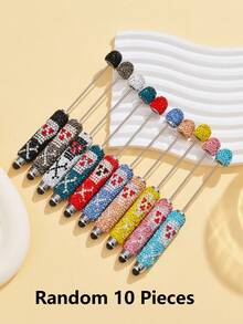 1/3/5/10pcs Multi-Color Luxury Fruit Crystal Beads Pen Refill, Black Ink, Smooth Writing, Full Covered Rhinestone Ballpoint Pen, Creative DIY Jewelry Pen, School/Office/Study Supplies, Gift