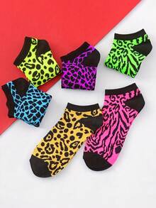 6/12 Đôi Tất Ngắn Cổ Thấp Họa Tiết Da Báo Màu Ngẫu Nhiên Thời Trang Xuân Hè Thu Cho Nữ, Thời Trang Và Đa Năng, Đơn Giản Và Thoải Mái, Mềm Mại Và Thoáng Khí, Thích Hợp Sử Dụng Hàng Ngày - Nhiều màu - Xem 3