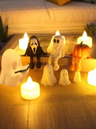 Mini Black/White Ghost, Choir Ghost Figurine, Pumpkin Man Mini Halloween Scene Model, Home Decor, Prank, Funny Resin Small Gift Halloween Decor Room Decor