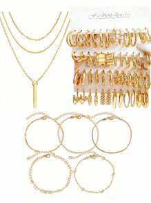 37-92pcs Elegant Vintage Butterfly, Heart, Faux Pearl, Twist Knot, Star, Moon, Rhinestone, Wide Band, Snake Chain, Braided Chain, Geometric C-Shape Earrings, Necklaces, Rings, Bracelets Jewelry Set, Suitable For Holidays, Parties, Daily Wear, Holiday Gifts Valentines,Mom,Mother,Mother's Day,Gift
