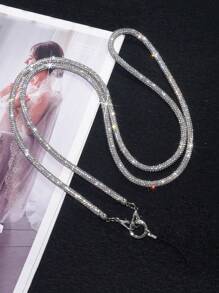 1pc Silver Super Shiny Luxury Rhinestone Lanyard Long Crossbody Chain, Women Sparkly Phone Hanging Strap, Fashion Bag Strap With Rhinestone Decorations, Comes With Clear Clip
