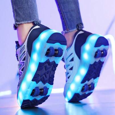 夏季 LED 发光溜冰鞋，透气低帮运动鞋，适合青少年、学生、成人、情侣，时尚，户外运动，可拆卸设计，二合一穿着