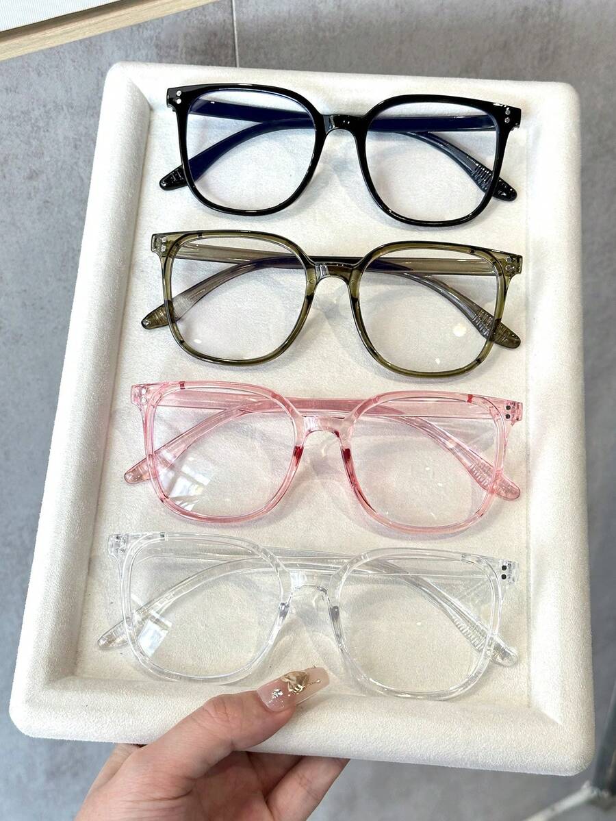 4副彩色塑料几何全框休闲透明眼镜，女士款，适合日常生活、音乐节、度假装扮、节日礼物，适合所有脸型。