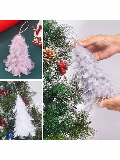 1pc Feather Christmas Tree, Christmas Decoration Pendant Desktop Feather Mini Christmas Tree Pendant Christmas Gift