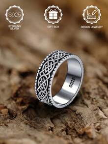 1 chiếc nhẫn phong cách Punk Celtic Knot bạc Sterling S925, trang sức không gây dị ứng, thích hợp cho Halloween, sinh nhật, quà tặng ngày lễ tình nhân, hàng ngày, trang trí tiệc tùng, đi kèm hộp quà - Màu Đen Súng - Xem 3