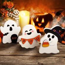 3/4 pièces Décorations d'Halloween mignonnes pour l'intérieur - Décoration d'Halloween/Décoration de fantôme, Panneaux fantômes en bois d'Halloween pour table, bureau, étagère à étages, cheminée - Décorations fantômes d'Halloween effrayantes