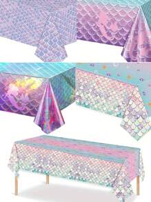 1 Stück 137x274cm Rosa Meerjungfrau Skala Tischdecke, Unterwasser Themen Geburtstagsparty Geschenk Dekoration, Einweg Plastik Tischdecke, Themen Geburtstag Dekoration