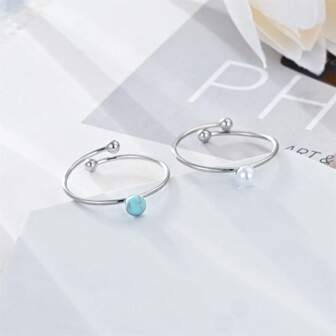 1 pieza Anillo ajustable personalizado con diseño simple de acero inoxidable chapado en oro de 18K y perla de agua dulce, versátil para uso diario y festividades