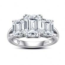 ANU JEWEL 7x9mm/3.0CT 祖母绿莫桑石戒指，S925 银莫桑石结婚戒指，适合作为礼物 - 白色 - 查看 4