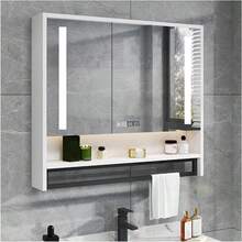 LED Bathroom Mirror 80x80x11cm – With Defogging Function, 3 Light Colors, Digital Clock & Smart Touch Buttons, Integrated Towel Rack, Modern Wall Mounted Mirror, Towel Rack Integrated In Bathroom Mirror, Smart Touch Buttons For Mirror, LED Vanity Mirror For Bathroom & Bedroom, - 1 - View 1
