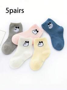 5双儿童条纹爱心提花中筒袜，四季皆宜 - 彩色 - 查看 16