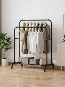 Perchero rack organizador doble para ropa armario closet multifunción hogar almacenamiento prendas soporte metálico resistente mueble dormitorio práctico organizador vestidor - Negro - Ver 8