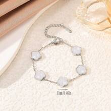 新款时尚银色五叶草单面贝壳手链，独特简约 5 朵幸运四叶草奢华串珠手链珠宝情人节、妈妈、母亲、母亲节、礼物