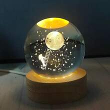 Lámpara de noche LED con bola de cristal luminosa, sistema solar Saturno, lámpara de mesa con luna 3D, luz de ambiente para dormitorio USB, estilo aleatorio - transparente - Ver 3