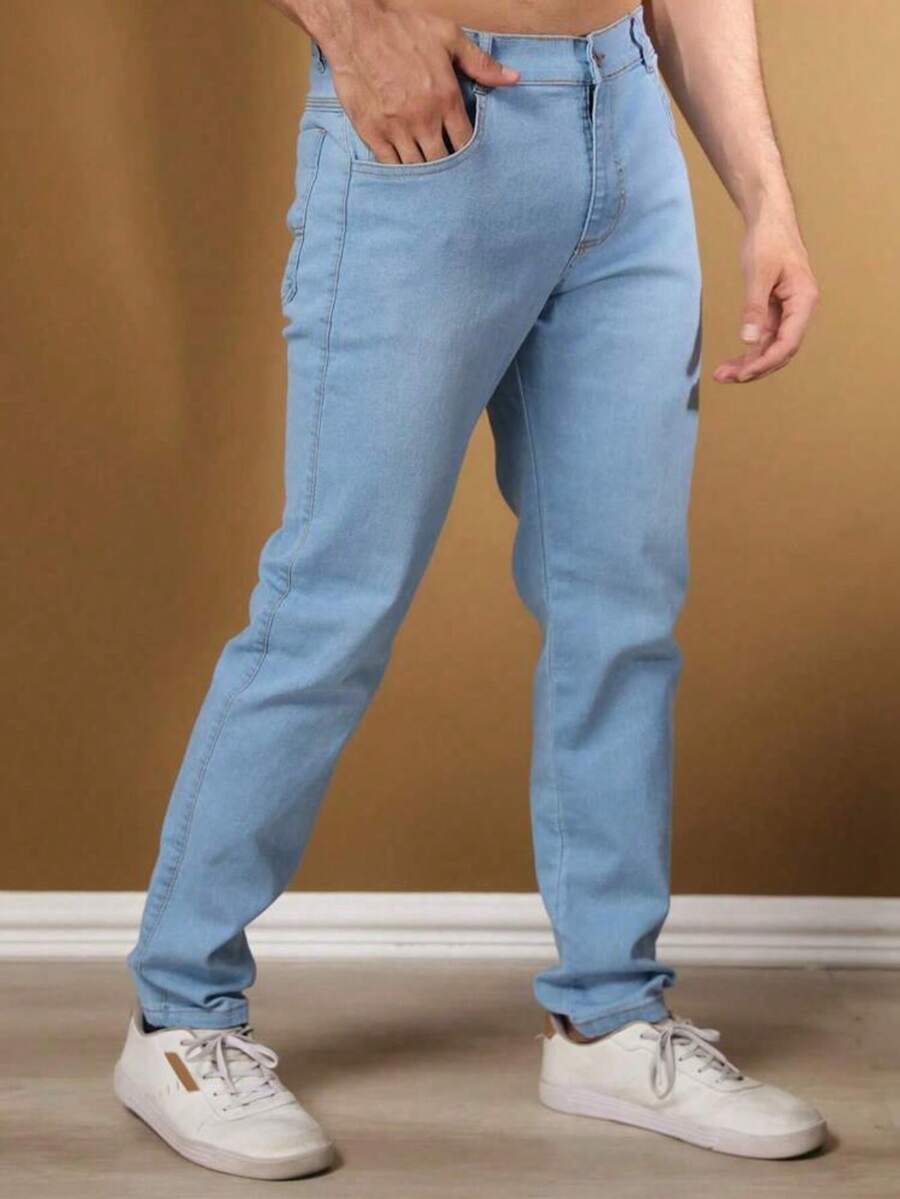 MEN'S JOGGER PANTS JEANS AND TWILL ADJUSTABLE ELASTIC UNISEX Direct From The Factory - 淺藍色 - 查看 1