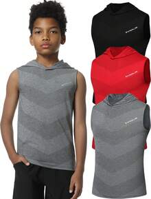 EXARUS 3-Pack Boy T-Shirt Youth Quick-Drying Sweat-Wicking Short-Sleeved Sportswear Breathable Top - Đen, xám và đỏ - Xem 1