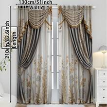 两片装优雅灰色花卉薄纱窗帘 - 复古高端设计，金色点缀，杆袋式设计，时尚百搭，可个性化装饰圣诞家居房间，经久耐用，100% 涤纶薄纱面料，适用于卧室、客厅，可过滤光线，保护隐私，调节光线，装饰空间，季节性百搭，适合圣诞装饰、秋季装饰 - 彩色 - 查看 14