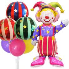 1 pieza Globos de cumpleaños, globos con tema de circo, payasos de pie grandes, planetas a rayas, globos de película de aluminio con animales, decoraciones de escena de cumpleaños, arreglos de escena de fiesta sorpresa, carnavales, productos de decoración navideña - Multicolor - Ver 2