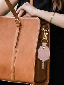 Luxury Faux Leather Keychain Case, Litchi Texture Key Protector Cover, Oval-Shaped, With Edge Paint Detail, For Wedding, Bridal Shower, Birthday, Bar/Bat, Tailgating, Christmas, Halloween, Easter, Thanksgiving, Valentine's Day - Multicolor - View 6