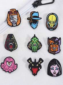 9Pcs Cartoon Anime Horror Characters Enamel Pin Mysterious Fantastical Green Alien Creature Mummy Gothic Animal For Kid'S - one-size - View 8