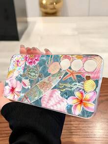 1个时尚海洋元素与花卉图案软手机壳，兼容、荣耀、红米、三星Galaxy A04e/12/A13/A14/A34/A50/A52/A53/A54/S21/S22/S23/S24/S25/S25 Ultra、6A/7A/8A、12T/13T，国际版，非国内版 - 無色 - 查看 3