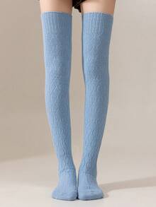 1 Paar Damen einfarbige Überknie-Socken, dicke, warme Wollmischung Strümpfe, minimalistische vielseitige Alltagsstrumpfhosen, kniehohe rutschfeste Beinwärmer, patriotisch/Unabhängigkeitstag elegante, atmungsaktive, weiche, kuschelige gestrickte Oberschenkel-Socken für Herbst/Winter - Verschiedenfarbig - Übersicht 7