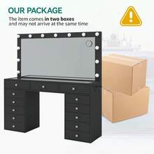 FUSOU 13 Drawers Vanity Desk, Makeup Vanity With Power Outlet, Vanity Table With Mirror And 13 LED Bulbs, 3 Color Lighting Modes, Glass Top, Dressing Table For Bedroom - 查看 9