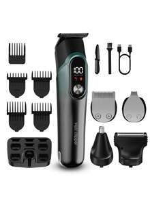 5合1理发器套装，数字显示电动理发器，剃须刀头可调节，雕刻功能，多功能电动理发器