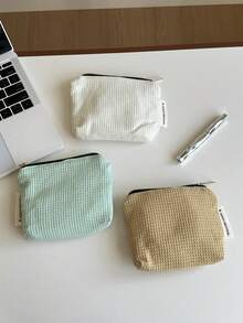 AGG 格紋方型純色小化妝包 女用內包 便攜旅行洗漱包 手提包 多功能保養品收納包 女用衛生棉收納包 送給媽媽女友的禮物 學生筆袋 - 彩色 - 查看 5