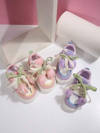 Toddler Girls' Tulip Pattern Sneakers, Low-Top Casual Shoes, Fashion Kids Shoes, Autumn 2025 New Arrival